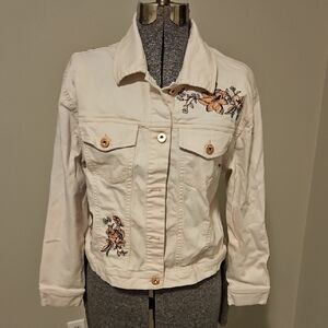 Candie's Embroidered Floral Pink Denim Jacket